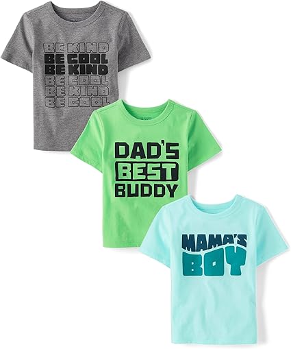 The Children's Place Baby Toddler Family,Mom, Sibiling Short Sleeve Graphic T-Shirts,Multipacks, Be Kind/Dad Buddy/Mamas Boy 3-Pack