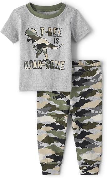 The Children's Place Boys' and Toddler Short Sleeve Top and Pants 2 Piece Pajama Sets