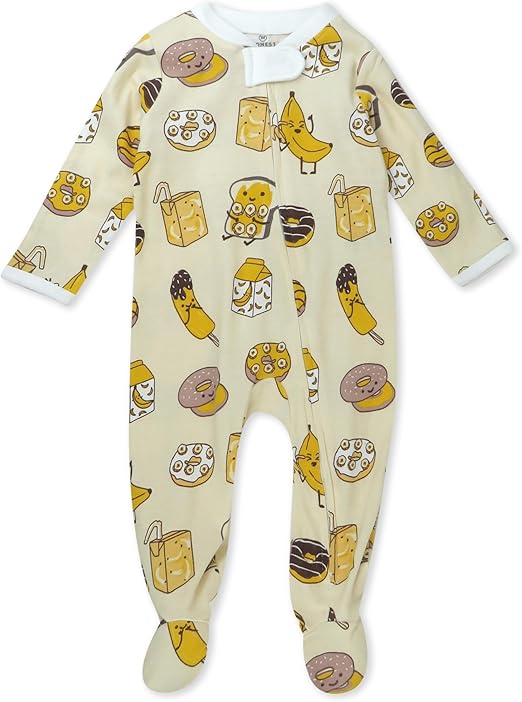 HonestBaby Sleep and Play Footed Pajamas One-Piece Sleeper Jumpsuit Zip-Front Pjs Organic Cotton for Baby Girls, Unisex, Sweet Banana