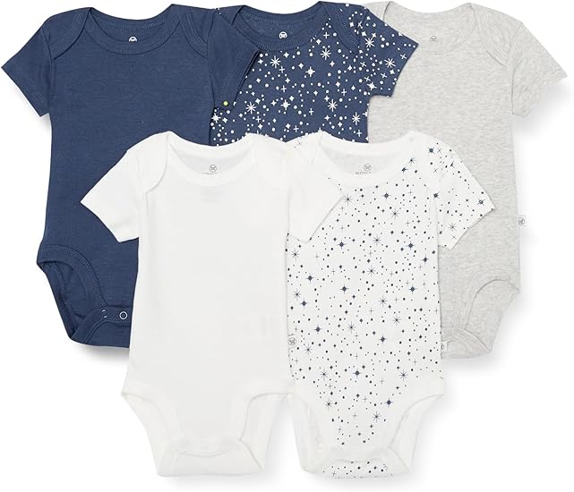 HonestBaby Baby Short Sleeve One-Piece 100% Organic Cotton Bodysuits (5 Pack)