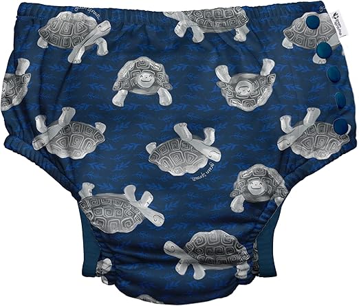 i play. by green sprouts Reusable, Eco Snap Swim Diaper with Gussets, UPF 50, 12 mo, Navy Tortoises - Galapagos, Patented Design, STANDARD 100 by OEKO-TEX Certified