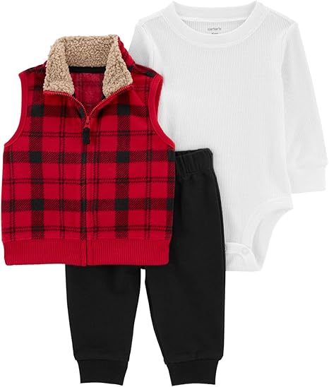 Carter's Baby Boys' Cardigan Sets (Red Black Buff Plaid, 6 Months)