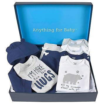 Gerber Baby 8-Piece Clothing Gift Set (5Pk Bodysuits 2Pk Pants & 1Pk Hooded Cardigan), Blue, 0-3 Months