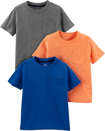 Simple Joys by Carter's Baby Boys' 3-Pack Short-Sleeve Tee Shirts, Grey/Orange/Royal Blue, 12 Months