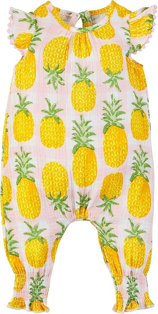 Mud Pie Baby Girls Kids Longall, Pineapple, 9-12 US