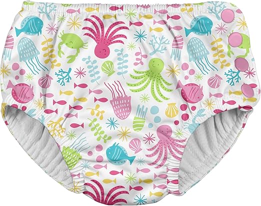 Snap Reusable Absorbent Swimsuit Diaper-White Sea Pals-4T