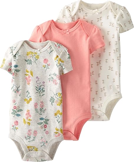 little planet by carter's unisex-baby 3-pack Long Sleeve Bodysuits made with Organic Cotton, Pink/Botanical, 12M