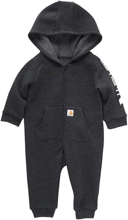 Carhartt Boys Long-Sleeve Zip-Front Hooded Coverall, Caviar Black Heather, 6 Months