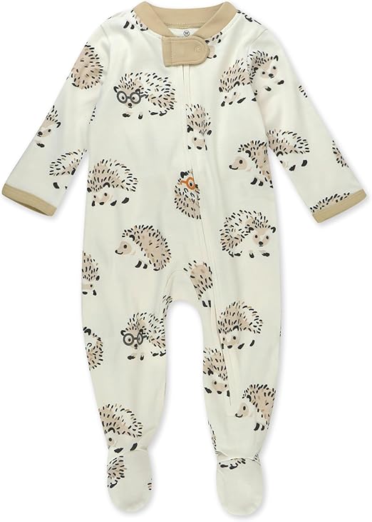 HonestBaby Sleep and Play Footed Pajamas One-Piece Sleeper Jumpsuit Zip-Front Pjs Organic Cotton for Baby Boys, Unisex, Camo Hog, Newborn