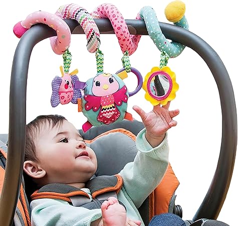 Infantino Stretch & Spiral Activity Toy - Textured Play Activity Toy for Sensory Exploration and Engagement, Ages 0 and Up, Pink Farm, 1 Count (Pack of 1)