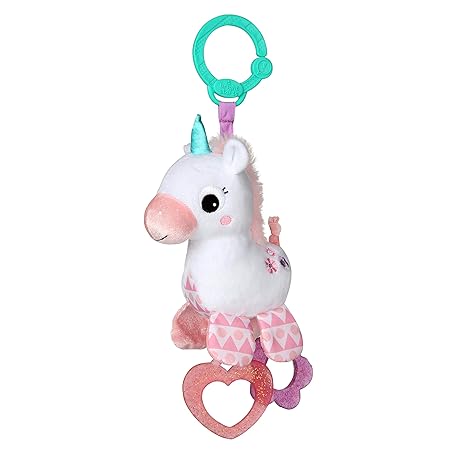 Bright Starts Unicorn Sparkle & Shine Plush Take-Along Stroller or Carrier Toy, Ages 0 Month+, Pink