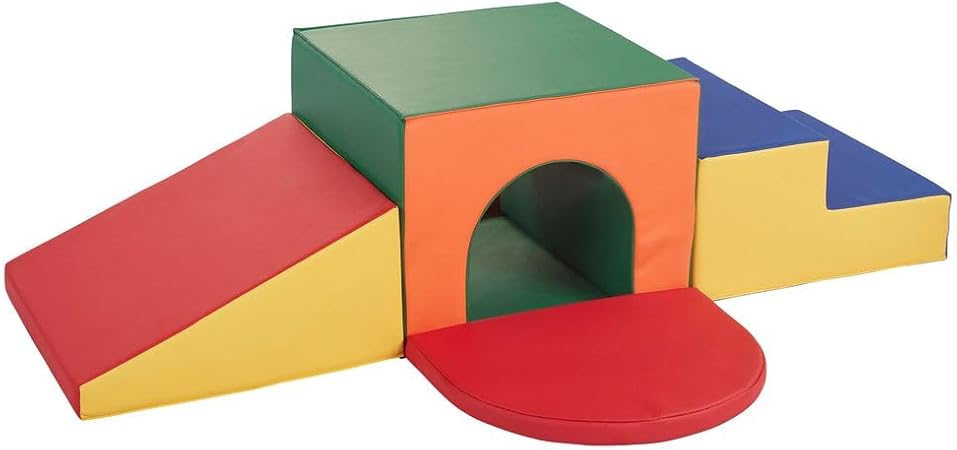 Factory Direct Partners 10408-AS SoftScape Single Tunnel Play Foam Climber Plus, Beginner Toddler Soft Structure for Active Playtime (5-Piece Set) - Assorted