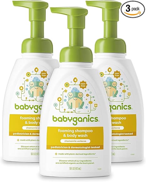 Babyganics Baby Shampoo + Body Wash Pump Bottle, Chamomile Verbena, 16oz, 3 Pack