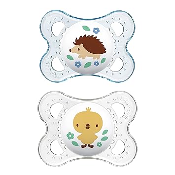 MAM Original Baby Pacifier, Nipple Shape Helps Promote Healthy Oral Development, Sterilizer Case, 2 Pack 0-6 Months, Clear/Boy