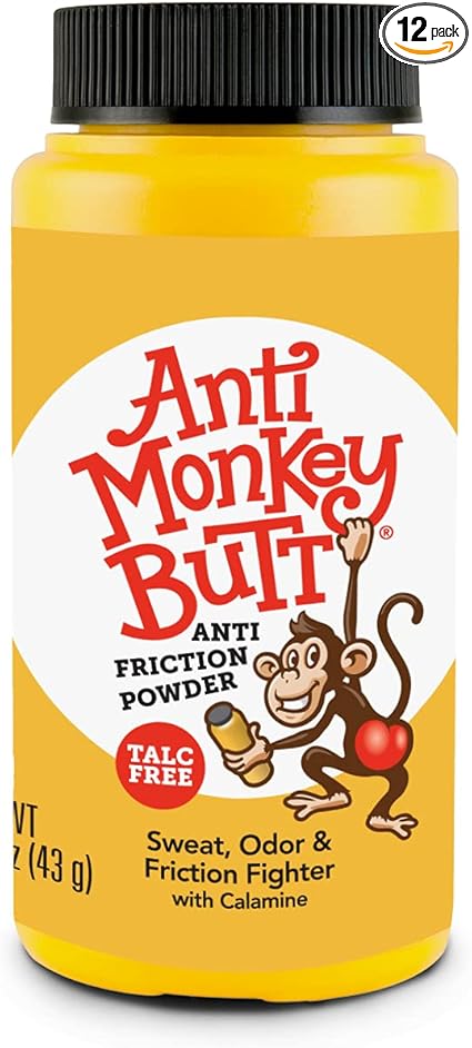 Anti Monkey Butt Travel Size Body Powder with Calamine, Sweat, Odor and Friction Fighter, 1.5 Oz, Pack of 12 (Packaging may vary)