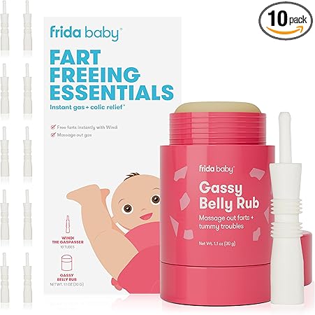 Frida Baby Fart Freeing Essentials | Instant Baby Gas and Colic Relief| Includes Windi Gas Passer and Gassy Belly Rub for Safe, Natural Relief for Infants and Babies