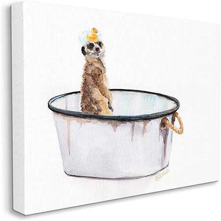 Stupell Industries Meerkat Bubble Bath Vintage White Tin Tub, Design by Jennifer Redstreake Canvas Wall Art, 16 x 20