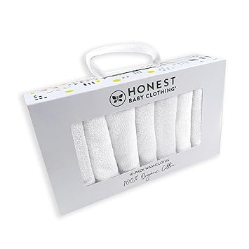 HonestBaby 10-Pack Bath Washcloths in Gift Box 100% Organic Cotton Absorbent Terry for Infant Baby Boys, Girls, Unisex, 10-Pack Honestly Pure White, One Size