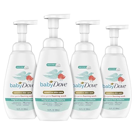 Baby Dove Foaming Body Wash - Fragrance Free, Moisture for Sensitive Skin, 13.5 fl. oz. (Pack of 4) | Ultra Gentle