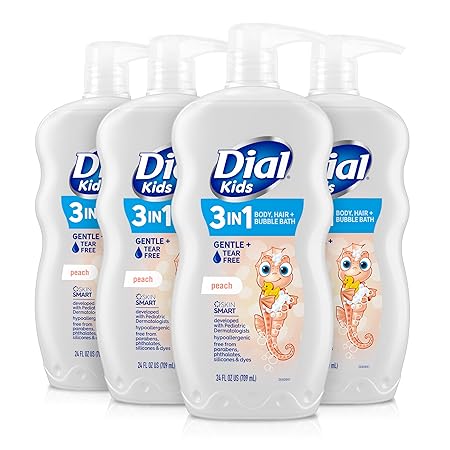 Dial Kids 3-in-1 Body + Hair + Bubble Bath, 24 fl oz (Pack of 4) | peach