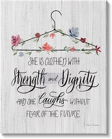 Stupell Industries Clothed with Strength Dignity Chic Motivational Laundry Phrase Canvas Wall Art, Gallery Wrapped, Grey