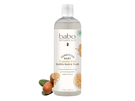 Babo Botanicals Sensitive Baby Fragrance-Free 2-in-1 Bubble Bath & Wash (Pack of 1) | Shea Butter, Calendula, Oat | EWG Verified | Vegan | Babies & Kids