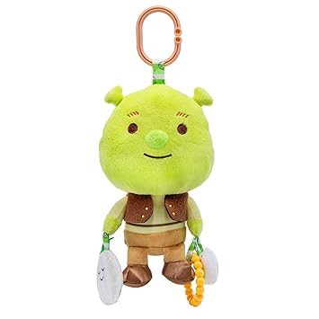 Shrek Activity Toy – Made with Super Soft Material & Features Jingle Bell, Child-Safe Mirror & Crinkle Sound – Use The C-Clip for Easy Hanging as On-The-Go Baby Toy for Boys & Girls