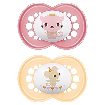 MAM Original Baby Pacifier, Nipple Shape Helps Promote Healthy Oral Development, Sterilizer Case, 2 Pack, 6-16 Months, Crystal/Girl. 6-16- (Pack of 2)