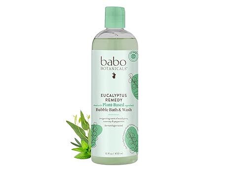 Babo Botanicals Eucalyptus Remedy 2-in-1 Bubble Bath, 15 ounces | Invigorating Eucalyptus, Rosemary, Peppermint | All ages | EWG Verified | Vegan