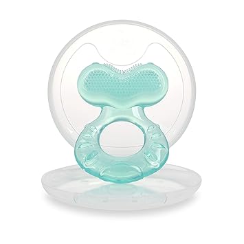 Nuby Silicone Teethe-eez Teether with Bristles, Includes Hygienic Case, Aqua