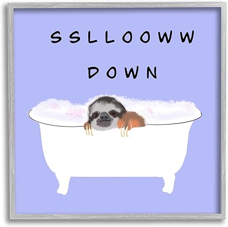 Stupell Industries Slow Down Baby Sloth Bubble Bath Lavender Purple, Designed by Ashley Singleton Gray Framed Wall Art, 12 x 12, White