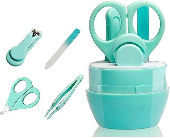 Baby Manicure Set, 4-in-1 Baby Grooming Kit, Premium Stainless Steel, Baby Nail Clippers, Scissor, File & Tweezer, Baby Nail Care Kit for Newborn, Infant & Toddler (Green)