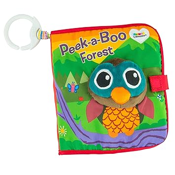 Lamaze Peek-A-Boo Forest Soft Baby Book - Clip-On Cloth Book - Washable Crinkling Fabric Pages for Sensory Play - Teething and Learning Toys for Babies - 6 Months and Up