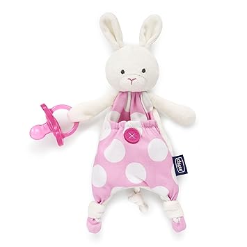 Chicco Pocket Buddy Lovey and Pacifier Holder | Plush, Soothing Animal-Themed Toy | Fits Most Pacifiers | Machine-Washable | Pink Bunny| 0+ Months