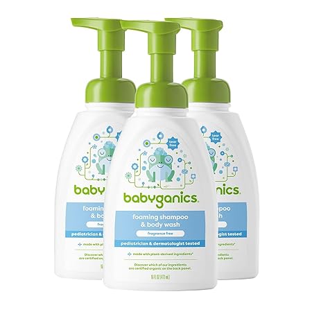 Babyganics Baby Shampoo + Body Wash Pump Bottle, Shampoo (Pack of 3) | Fragrance Free | Non-Allergenic, Tear-Free | 16 Fl Oz | Packaging May Vary