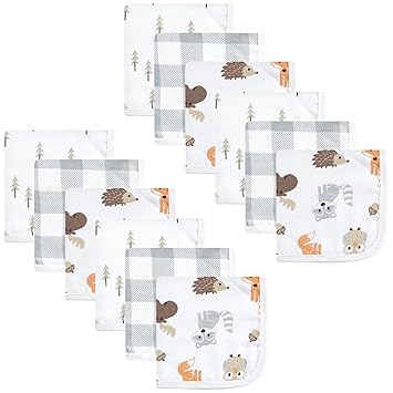 Hudson Baby Unisex Baby Cotton Muslin Washcloths, Woodland, One Size