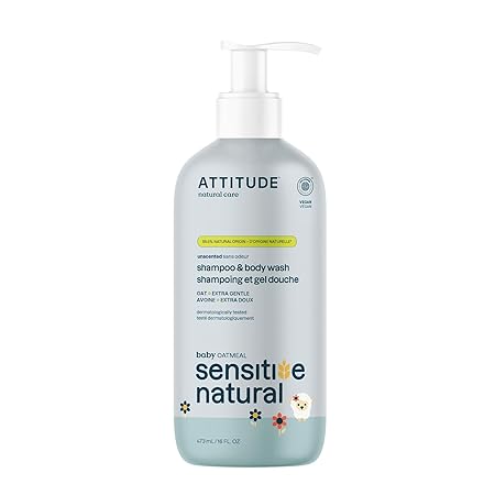 ATTITUDE 2-in-1 Shampoo and Body Wash for Baby, 16 Fl Oz (Pack of 1) | EWG Verified, Hypoallergenic, Plant- and Mineral-Based Ingredients, Vegan, Cruelty-Free, for Sensitive Skin