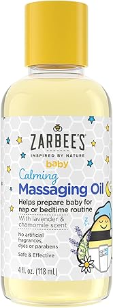 Zarbee's Baby Massage Oil, Calming and Soothing with Lavender and Chamomile to Help Sleep, 4oz Bottle