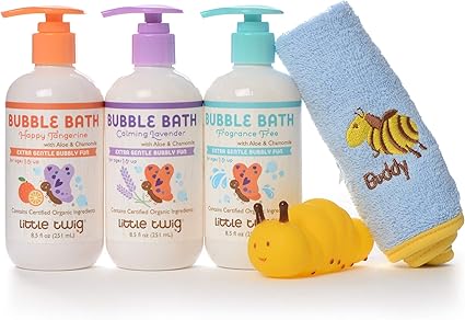 Little Twig Bath Time Bubbles Bubble Bath Plus Washcloth and Tub Toy Gift Set, Unscented/Lavender/Tangerine, 2.18 Pound