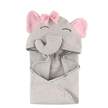 Hudson Baby Unisex Baby Animal Face Hooded Towel, Pretty Elephant 1-Pack, One Size