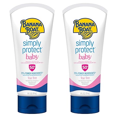 Banana Boat Baby 100% Mineral Sunscreen Lotion SPF 50 Twin Pack | Banana Boat Baby Sunscreen, Sunscreen for Babies, Oxybenzone Free Sunscreen, Banana Boat Lotion Sunscreen SPF 50, 6oz each