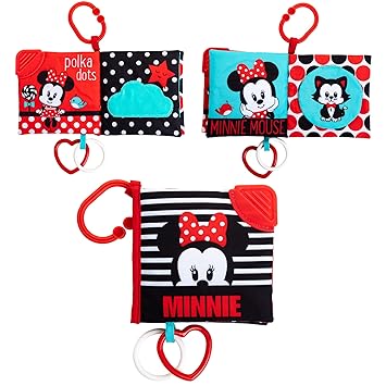 KIDS PREFERRED Disney Baby Minnie Mouse High Contrast Soft Book with On The Go Clip and Teether, 5 Inches, Multicolor (KP81256)