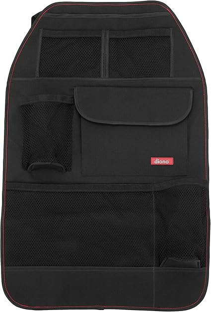 Diono Stow 'n Go Car Back Seat Organizer for Kids, Kick Mat Back Seat Protector, with 7 Storage Pockets, 2 Drinks Holders, Water Resistant, Durable Material, Black , 18x10x9 Inch (Pack of 1)