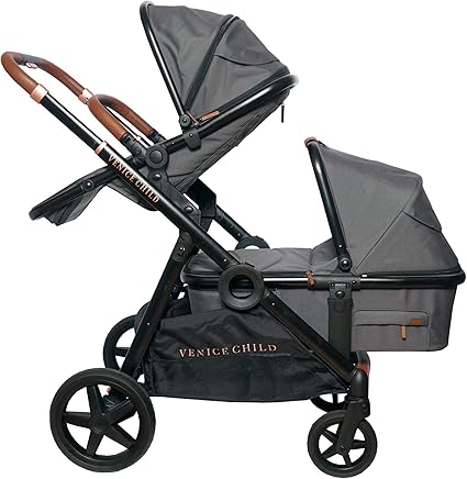 Venice Child Maverick Travel System Single to Double Stroller for Twins with Newborn Bassinet Pram and Toddler Seat (Package 2, Twilight Gray)