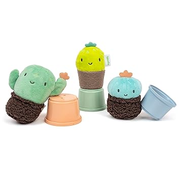 Ingenuity Calm Springs Nesting Rattles for Baby 3 Months & Up, Stackable Toys, BPA-Free Multi-Texture Rattle Set of 3, Unisex