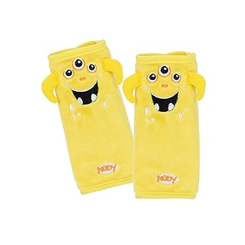 Nuby On The Go Baby Seat Belt Strap Covers for Car Seats, Strollers, and More, Helps Protect Child from Strap Irritation, Yellow Monsters