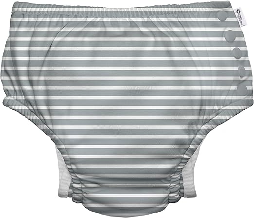 i play. by green sprouts Reusable, Eco Snap Swim Diaper with Gussets, UPF 50, 18 mo, Gray Stripes, Patented Design, STANDARD 100 by OEKO-TEX Certified