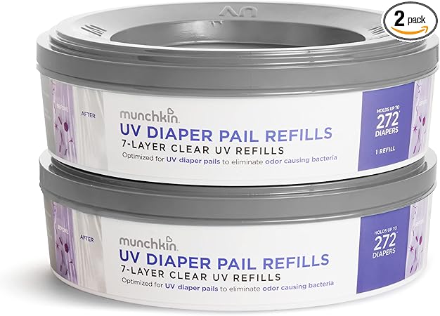 Munchkin® UV Diaper Pail Refill Rings, Holds up to 544 Newborn Diapers, 2 Pack