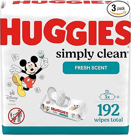 Huggies Simply Clean Fresh Scent Baby Wipes, 3 Flip-Top Packs of 64 (192 Wipes Total)