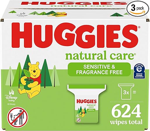 Huggies Natural Care Sensitive Baby Wipes, Hypoallergenic, 99% Purified Water, 3 Refill Packs (624 Wipes Total)